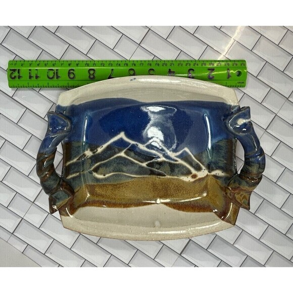 Doe Ridge Pottery Tray Mountain Scene Drip Glaze Signed Modern Artisan Handmade - Picture 10 of 13